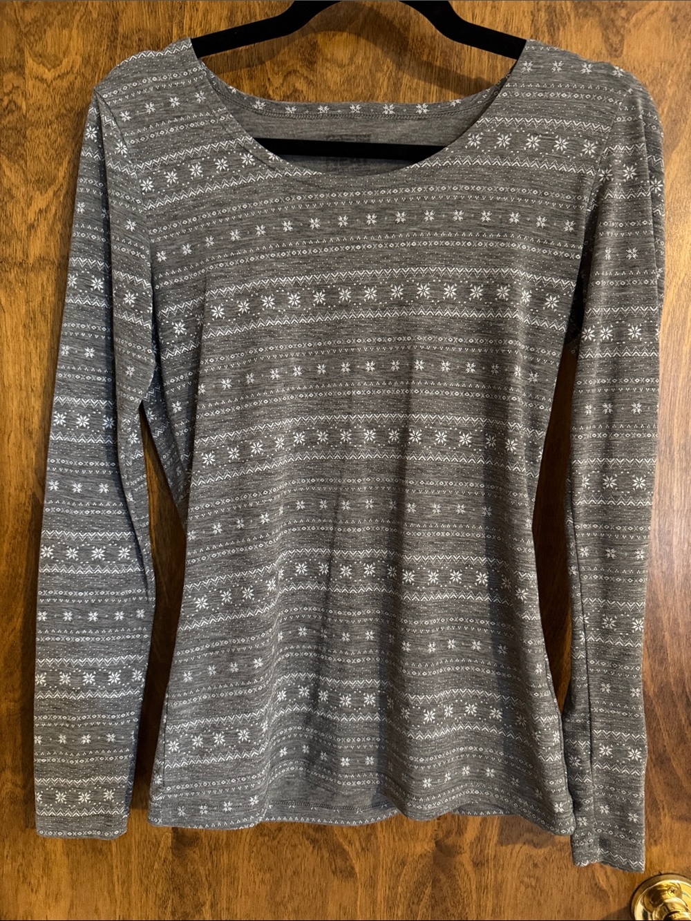 32 Degrees Gray Patterned Long-Sleeve Top